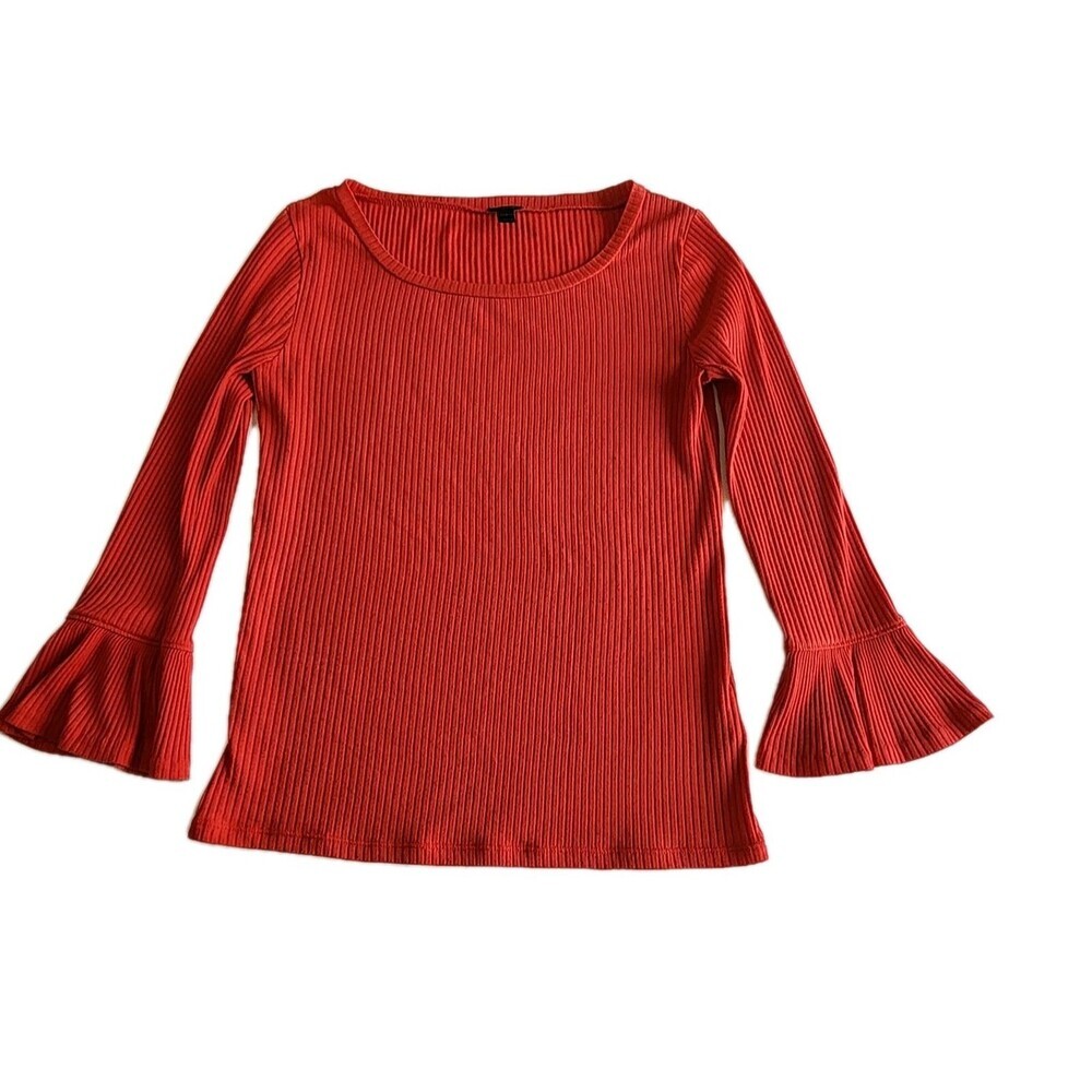 J.Crew Ribbed Bell-Sleeve Top-Cotton Blend-Belvedere Red -Size XS
